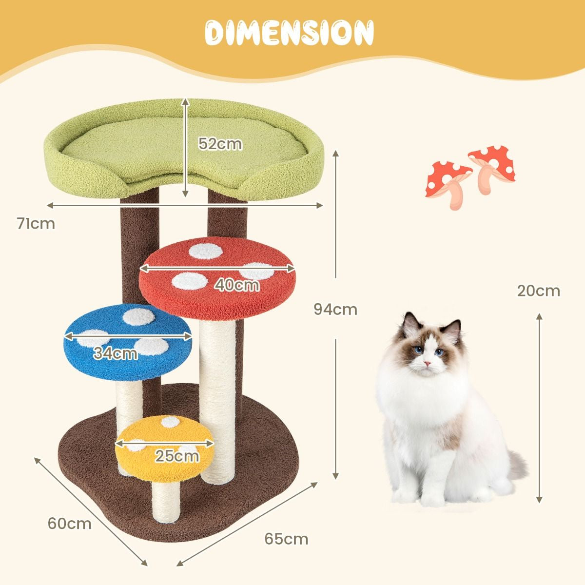 3-In-1 Cat Tree with 3 Full-Wrapped Sisal Posts and Removable Mat & Platforms