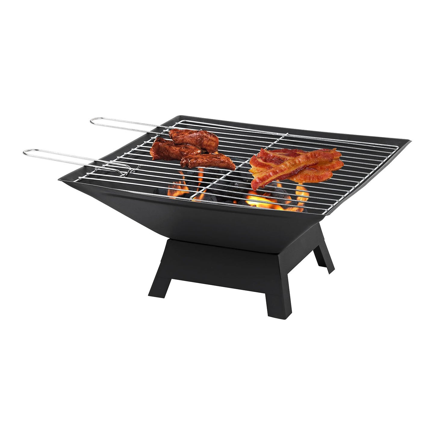 2in1 Square Fire Pit with BBQ Grill Heater Outdoor Black Perfect For Camping or Picnics