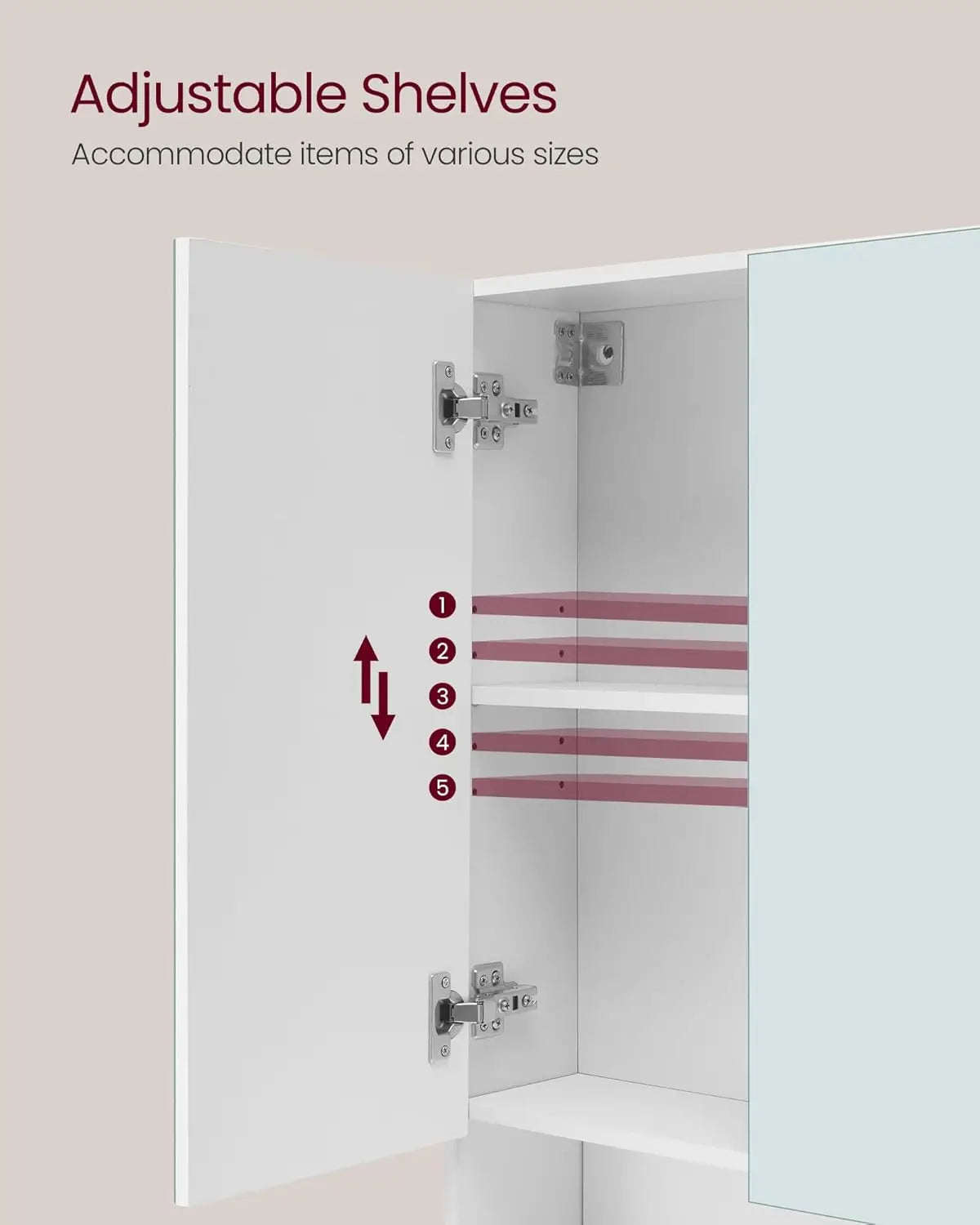 Bathroom Mirror Cabinet, Bathroom Cabinet with Mirror, Wall Mirror Cabinet, Open Compartment, Adjustable Shelves