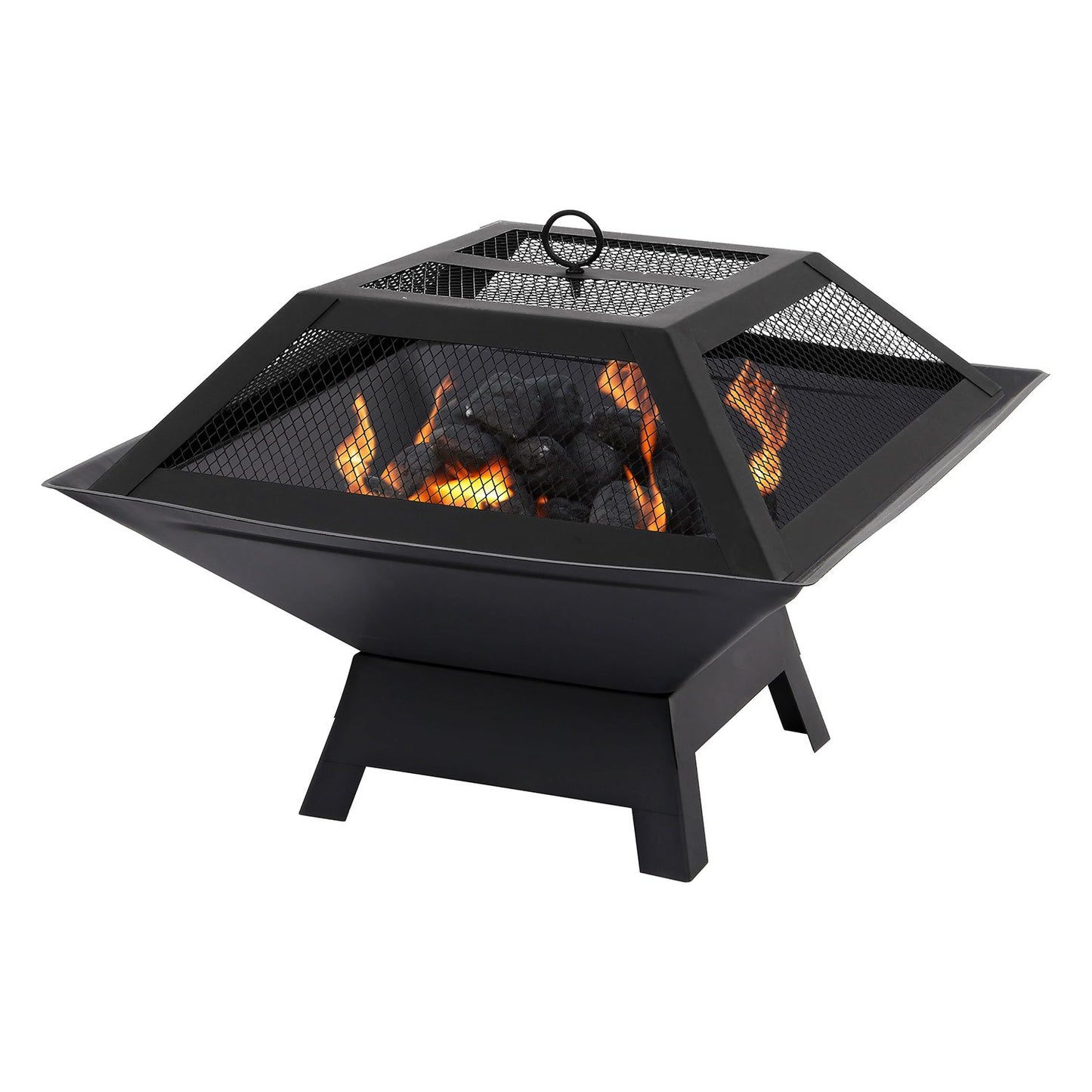 2in1 Square Fire Pit with BBQ Grill Heater Outdoor Black Perfect For Camping or Picnics