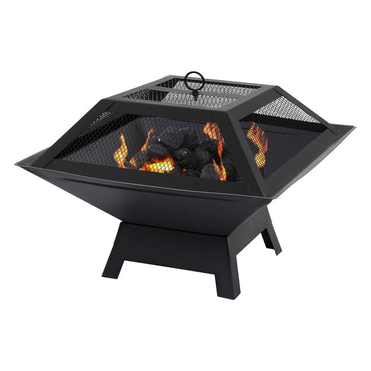 2in1 Square Fire Pit with BBQ Grill Heater Outdoor Black Perfect For Camping or Picnics
