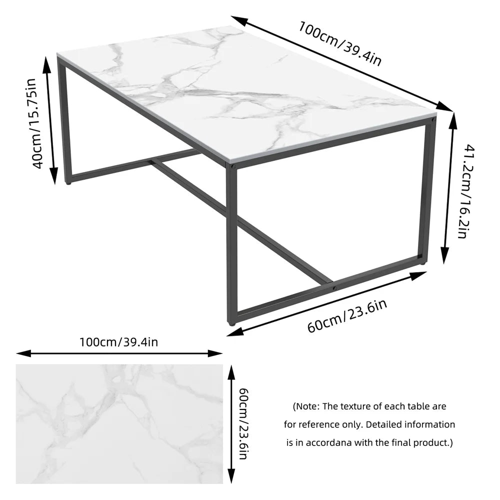 1M Long Rectangle Living Room Coffee Side Table with Marble Tabletop