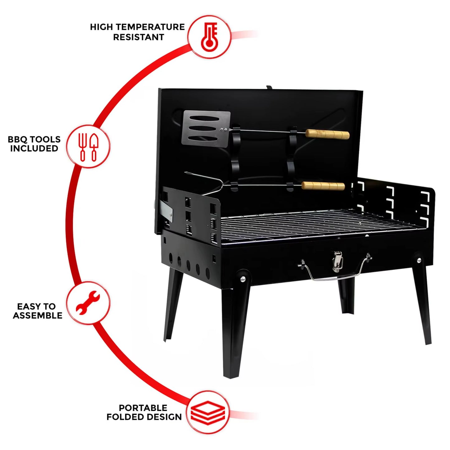 Portable Folding Charcoal Barbecue Grill for Outdoor Garden Camping BBQ with Utensil Tools By