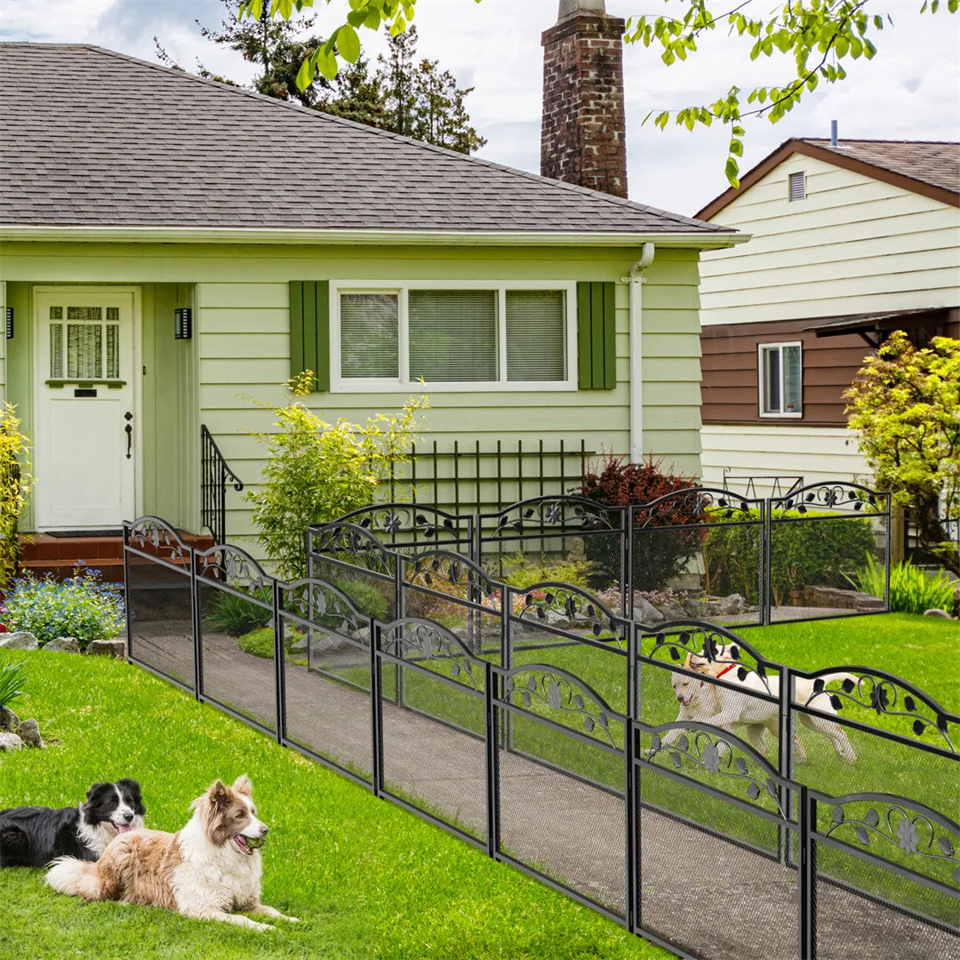 Versatile 5-Piece Black Metal Dog Playpen & Stylish Garden Barrier for Outdoor Spaces