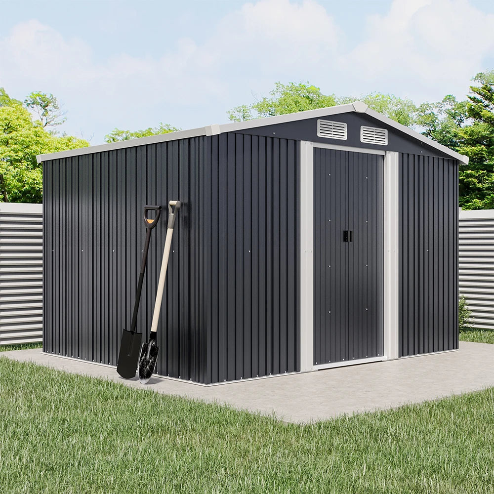 6 X 8 FT Black Outdoor Storage Shed, Metal Large Shed Garden with Air Vent, 2 Slide Door