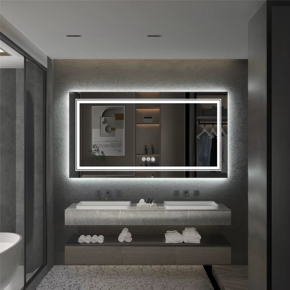 Large Illuminated Full-Length Dressing Mirror with Double Sink Design and Three Color Lighting Options