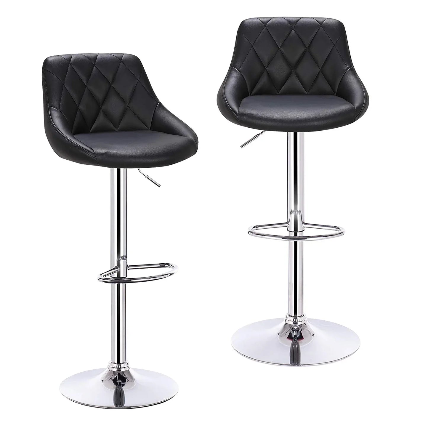 Stylish Set of 2 Adjustable Velvet/Leather Swivel Bar Stools with Footrest for Home Elegance