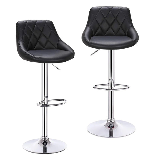 Stylish Set of 2 Adjustable Velvet/Leather Swivel Bar Stools with Footrest for Home Elegance