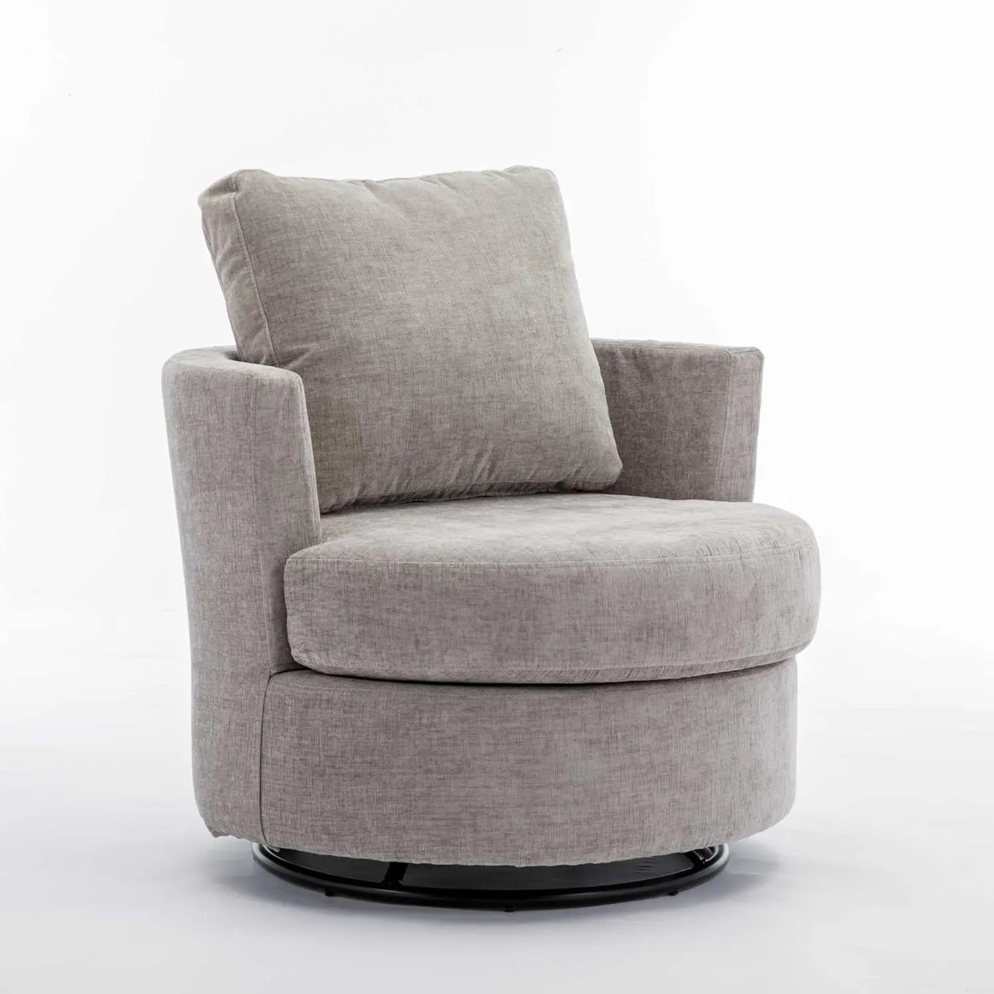 Luxurious Medium Grey Swivel Armchair with Plush Back Cushion and Thick Foam Padding