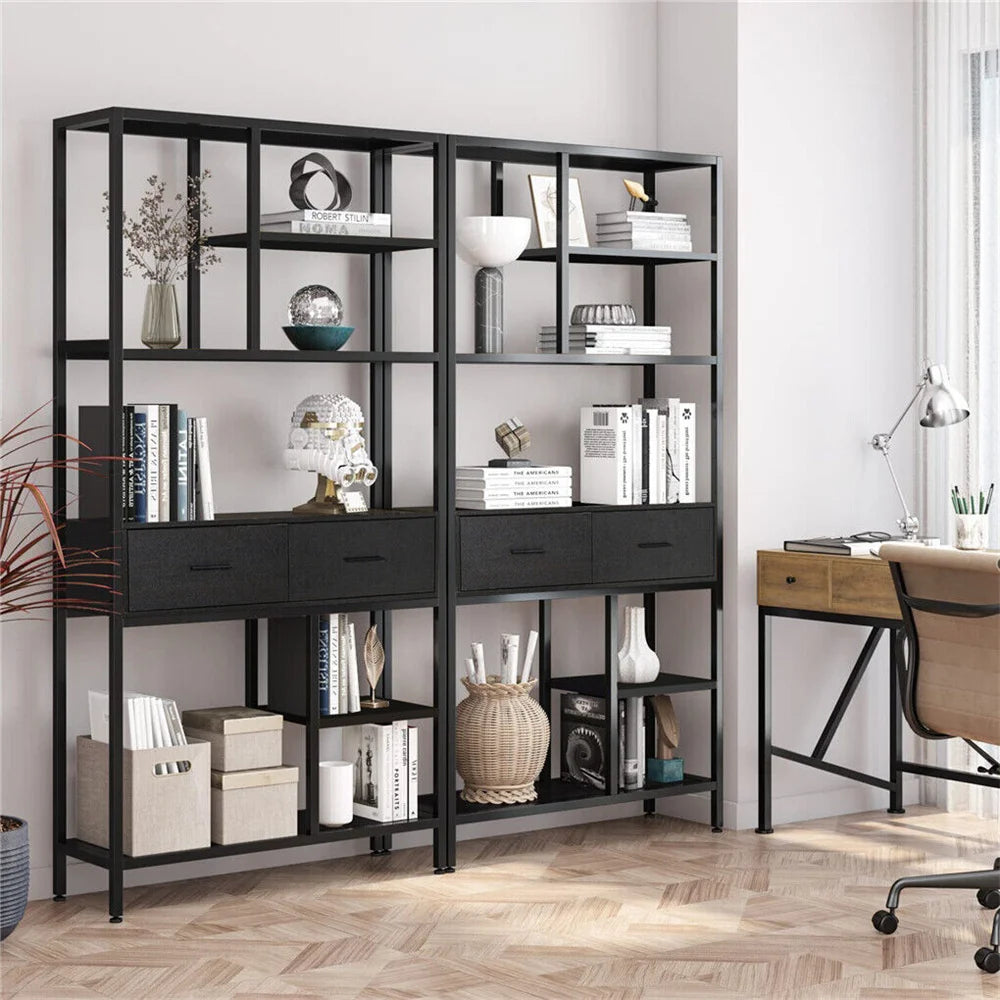 Extra Large Vintage Industrial Bookcase with Cabinet & Drawer - Stylish Tall Metal Display Unit for Kitchen & Open Storage