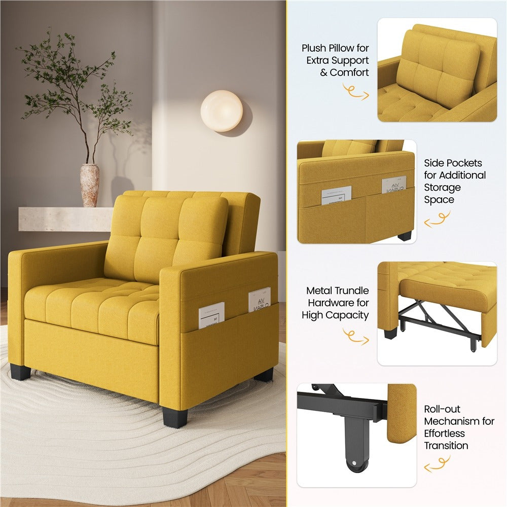 Convertible Sleeper Chair, 3-In-One Chair Bed with Adjustable Backrest and Pillow for Limited Space