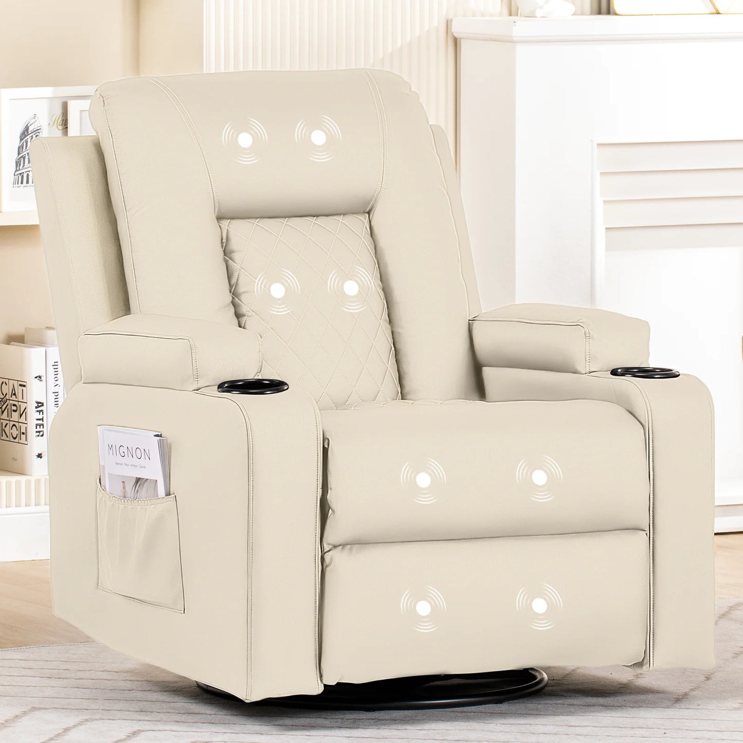 Recliner Armchair Rocker Reclining Chair with Massage & Heat Padded Seat Extended Footrest Oversized Swivel Lounge Sofa