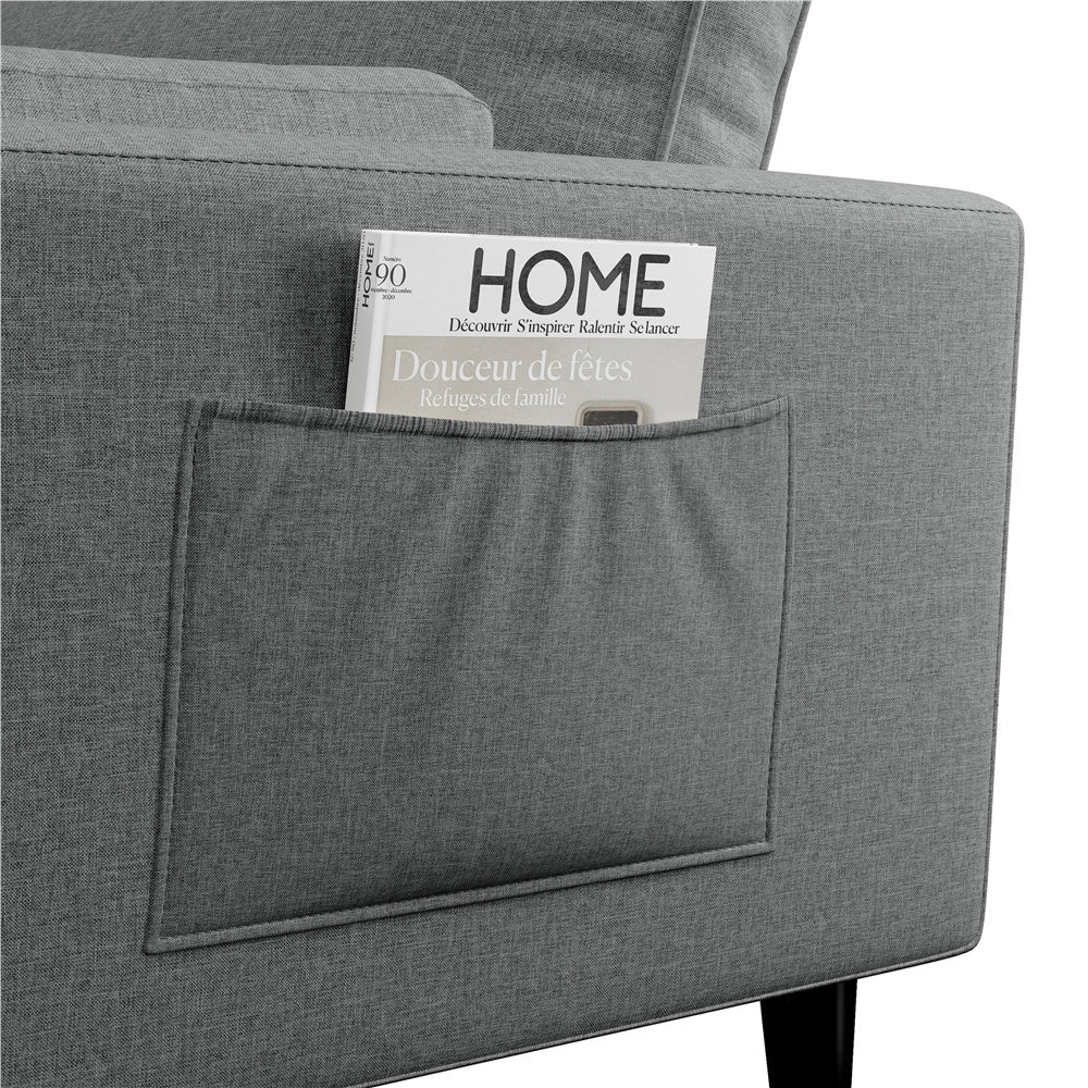 Tufted Sofa Chair, Fabric Accent Chair Upholstered Sofa with 2 Throw Pillows & Side Storage Pockets for Living Room, Bedroom