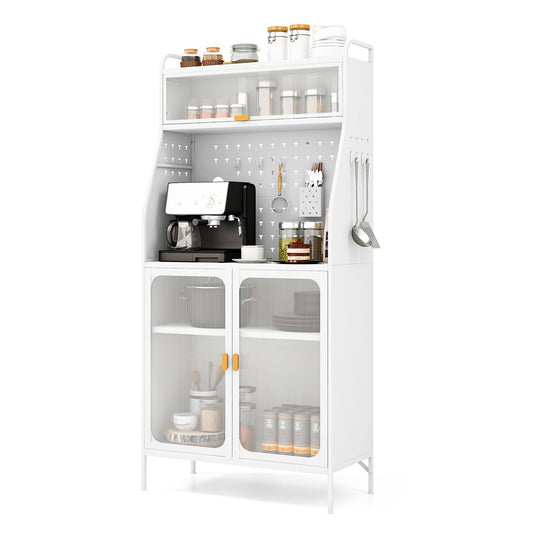 Kitchen Pantry Storage Cabinet Freestanding Baker Rack with Pegboard
