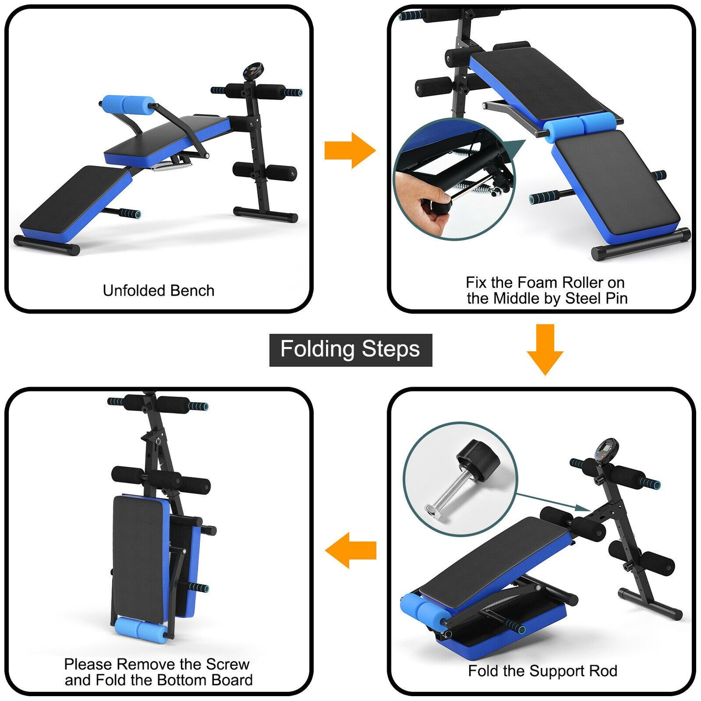 Adjustable Foldable Multi-Workout Weight Bench with LCD Display