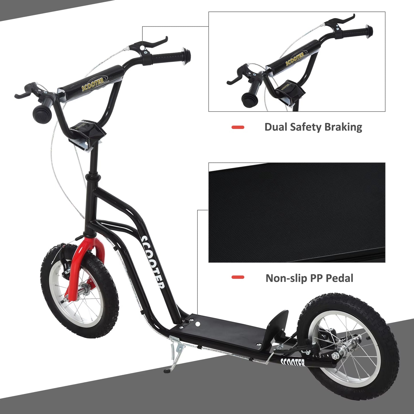 75-80Cm Kids Kick Scooter W/ Adjustable Handlebar Inflatable Wheels