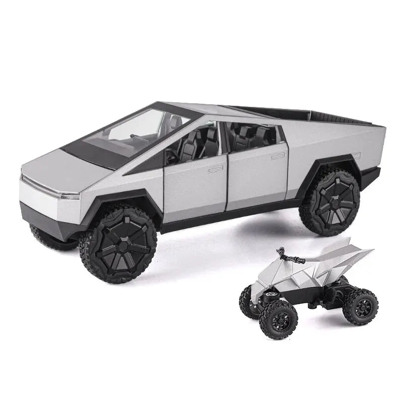 1:24 Scale Silver Cybertruck Model - Diecast Metal Pickup with Sound & Light Features for Kids 3+