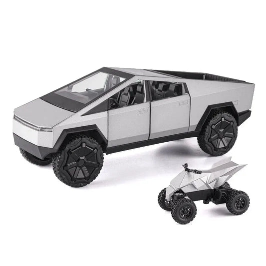 1:24 Scale Silver Cybertruck Model - Diecast Metal Pickup with Sound & Light Features for Kids 3+