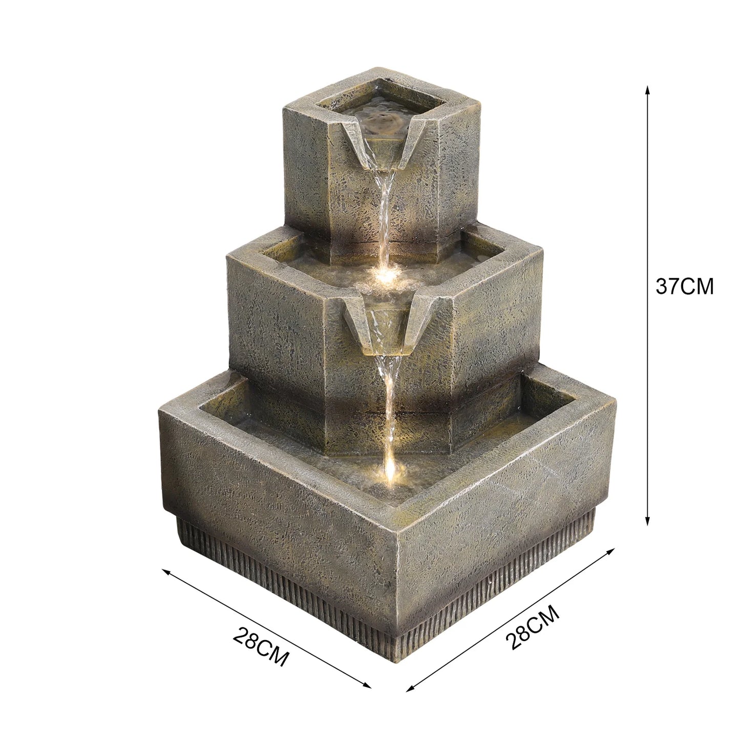 Contemporary Multi-Tier Garden Fountain with Integrated LED Lighting