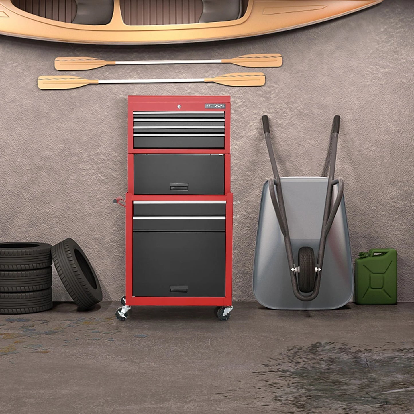 Lockable Tool Storage Cabinet with Handle, Drawers, Wheels and EVA Liner