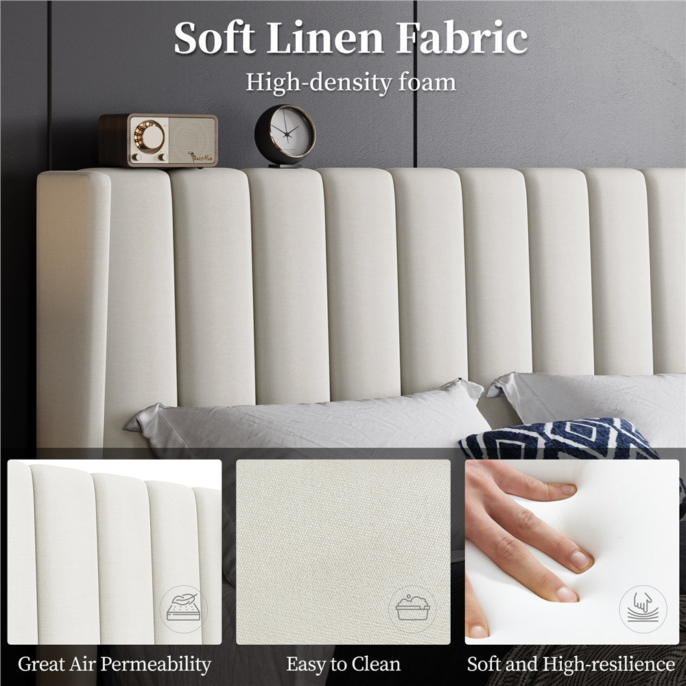 Upholstered Bed Frame, Double/King Size Bed Frame, Platform Bed Frame with Channel Tufted Headboard, Upholstered Bed Frame