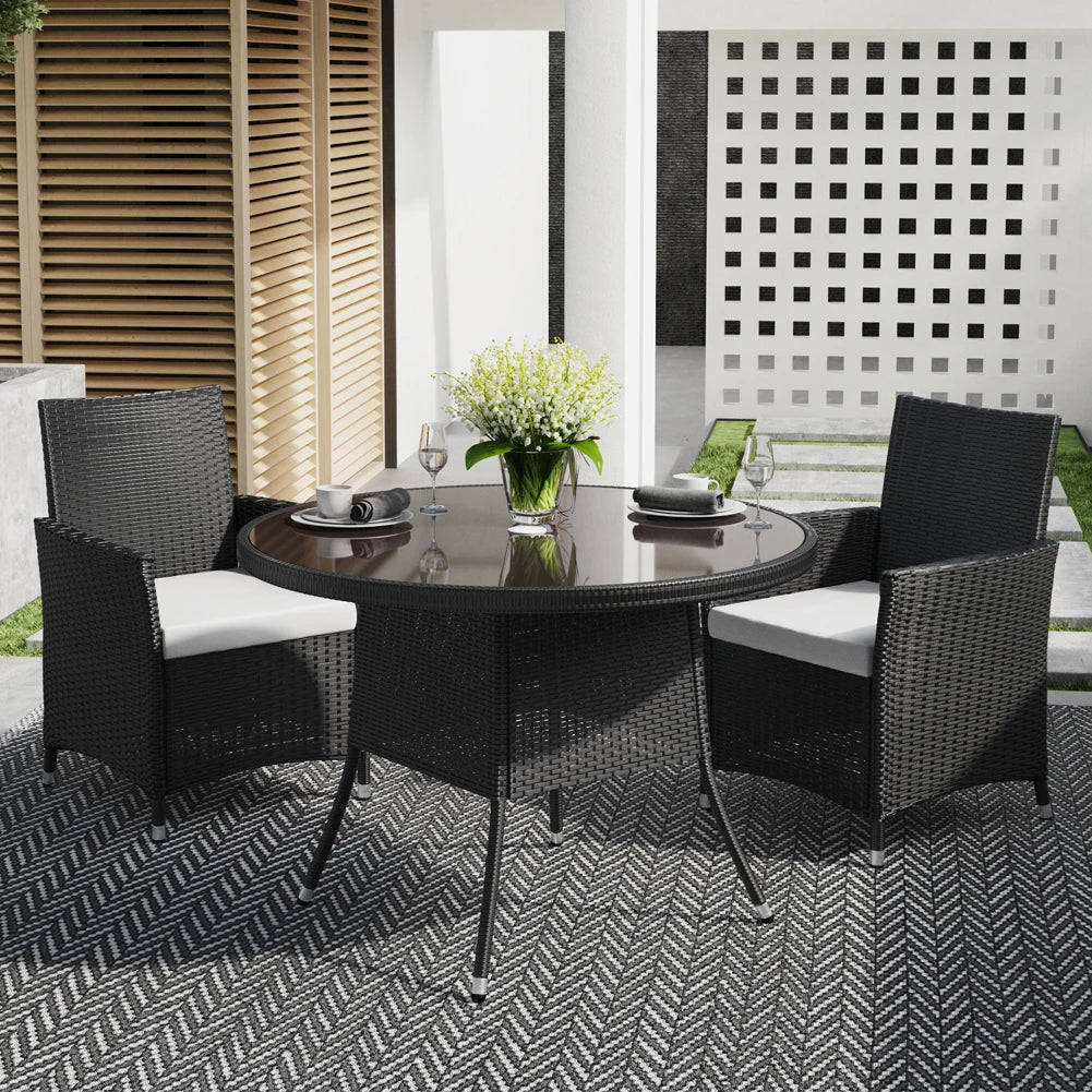 Garden Wicker Table with Tempered Glass and Parasol Hole