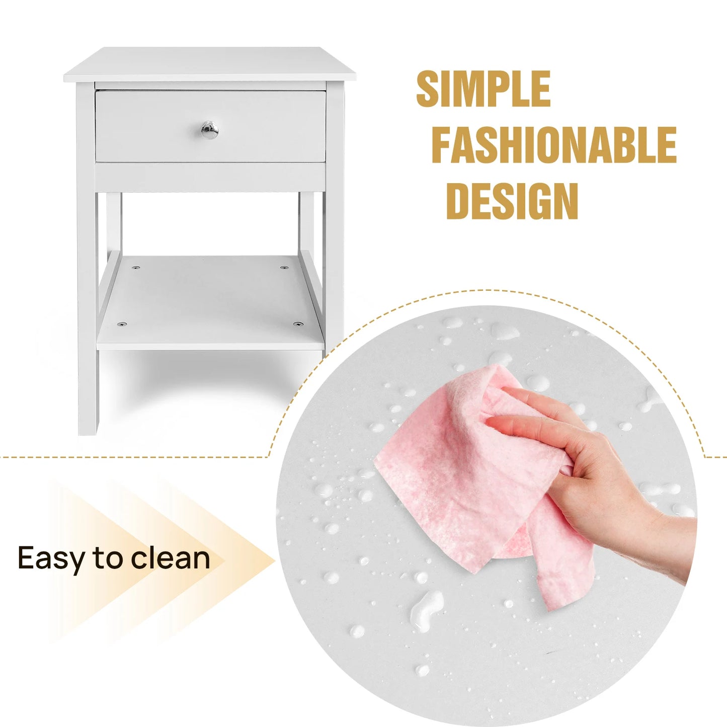 White Bedroom Bedside Cabinet with 1 Drawer and Open Shelf, Wooden Storage Unit Nightstand Table for Living Room Bathroom