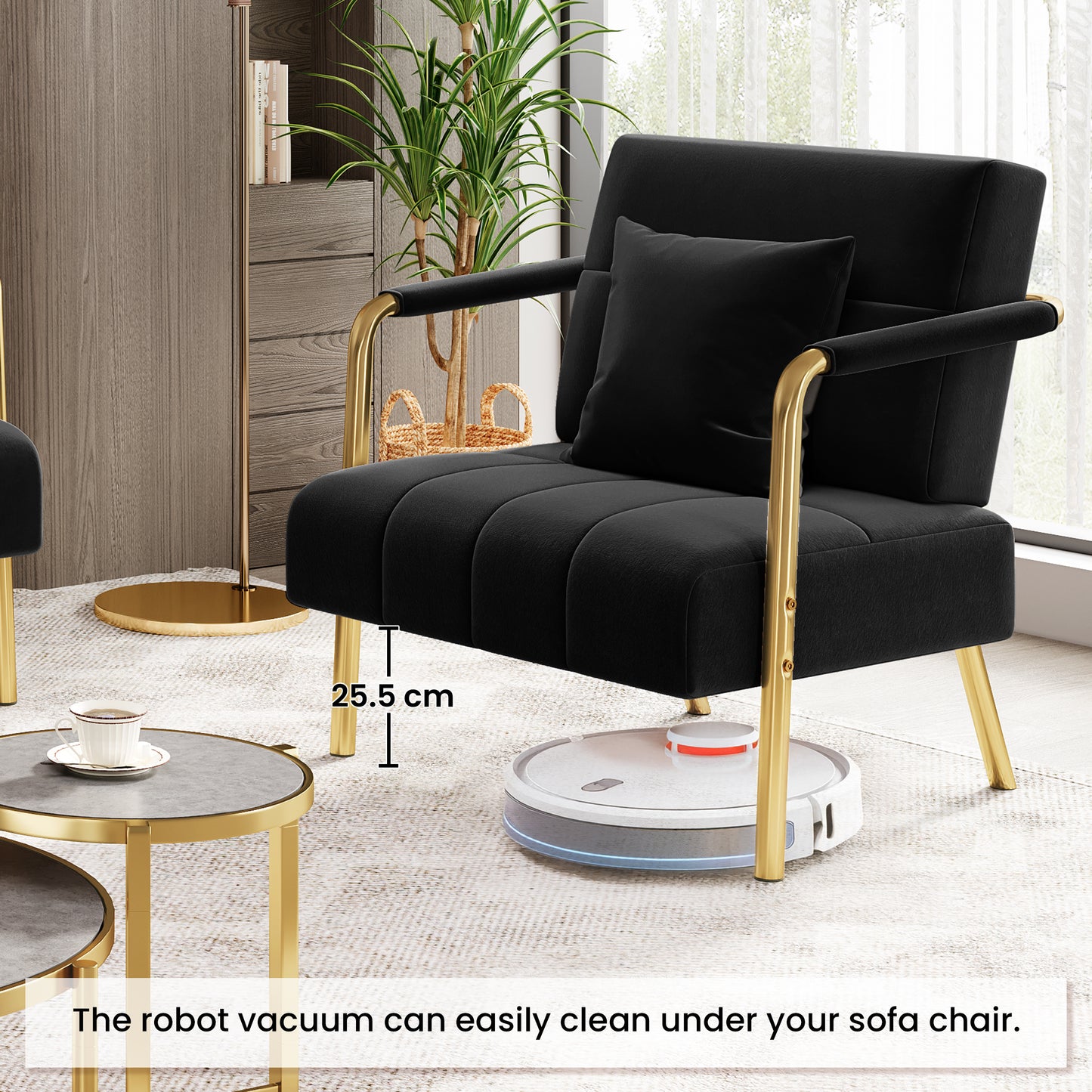 Accent Chair, 75.5 cm Wide Velvet Upholstered Accent Bedroom Chair with Gold Metal Frame & Cosy Pillow, Modern Design
