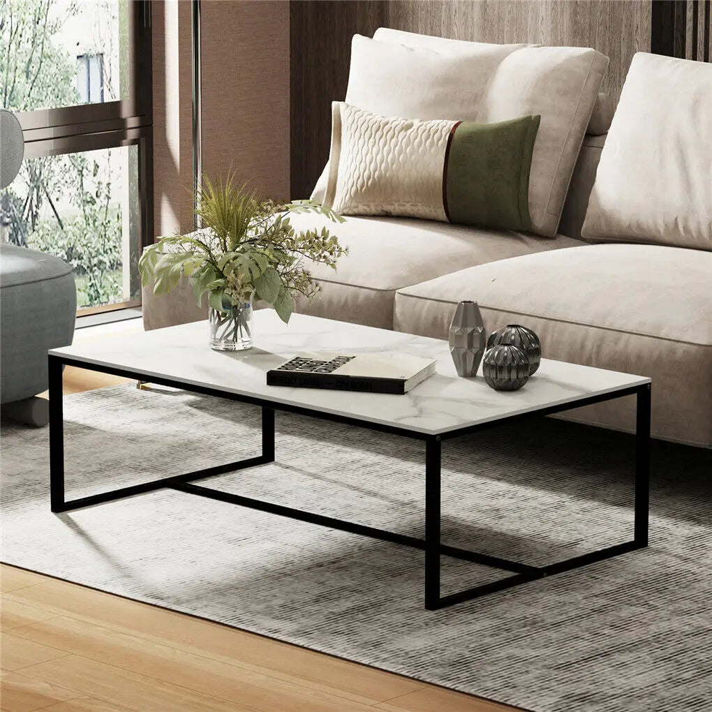 1M Long Rectangle Living Room Coffee Side Table with Marble Tabletop
