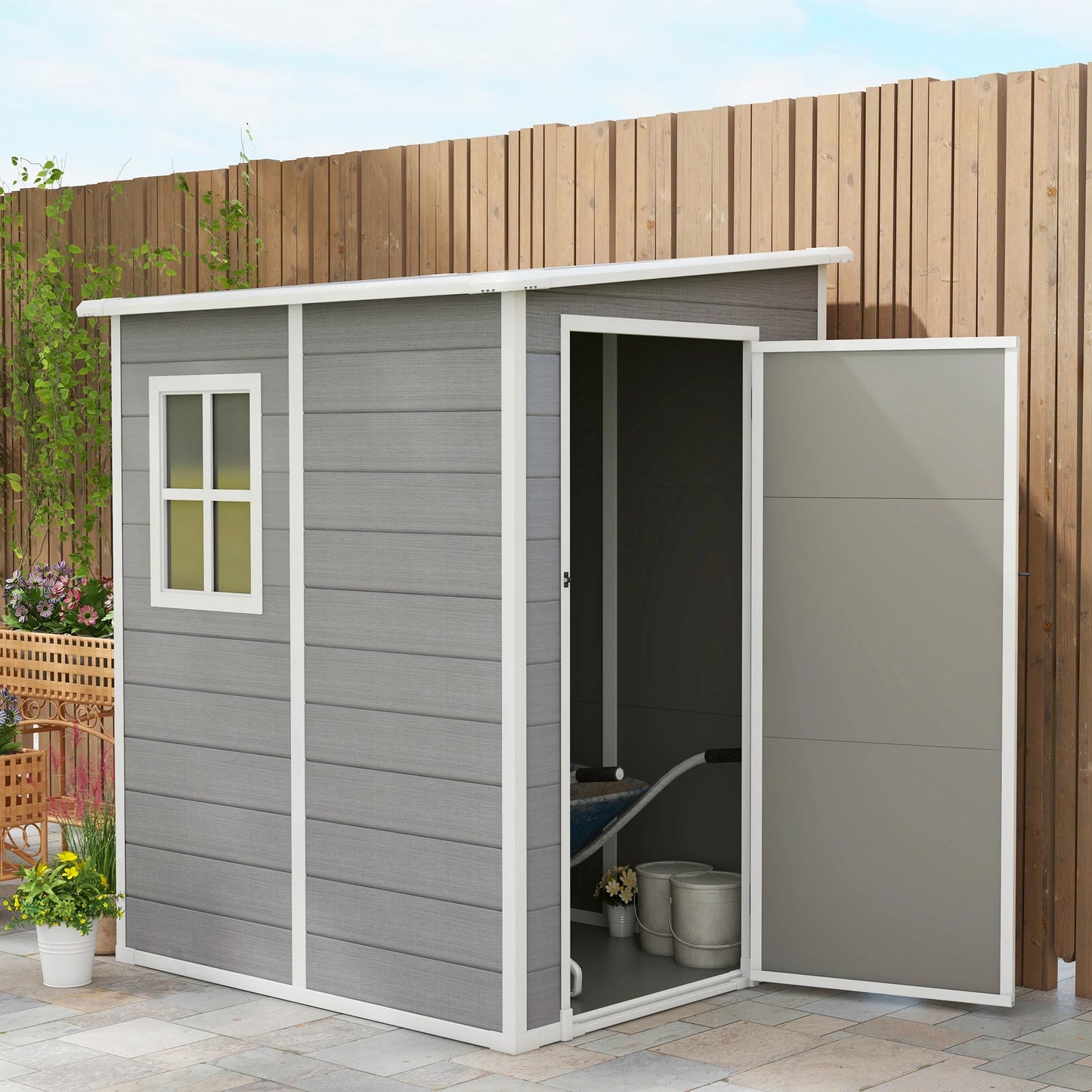 4x5 Ft Lockable Plastic Garden Shed with Ventilation for Tool Storage