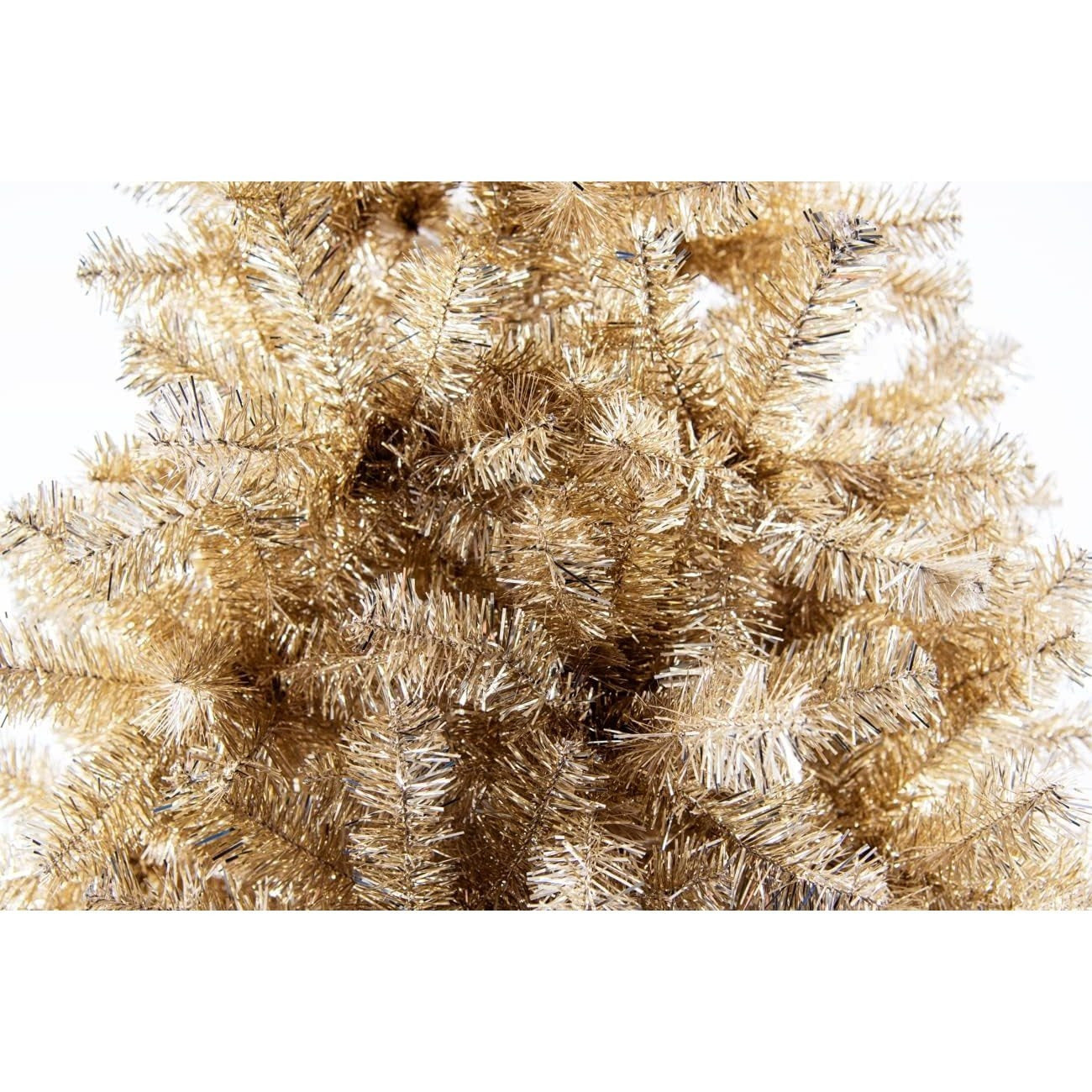 4Ft-8Ft Artificial Christmas Tree Champagne Gold Shiny Tinsel Tips Luxurious Hinged Branches Xmas Holiday Home Decorations