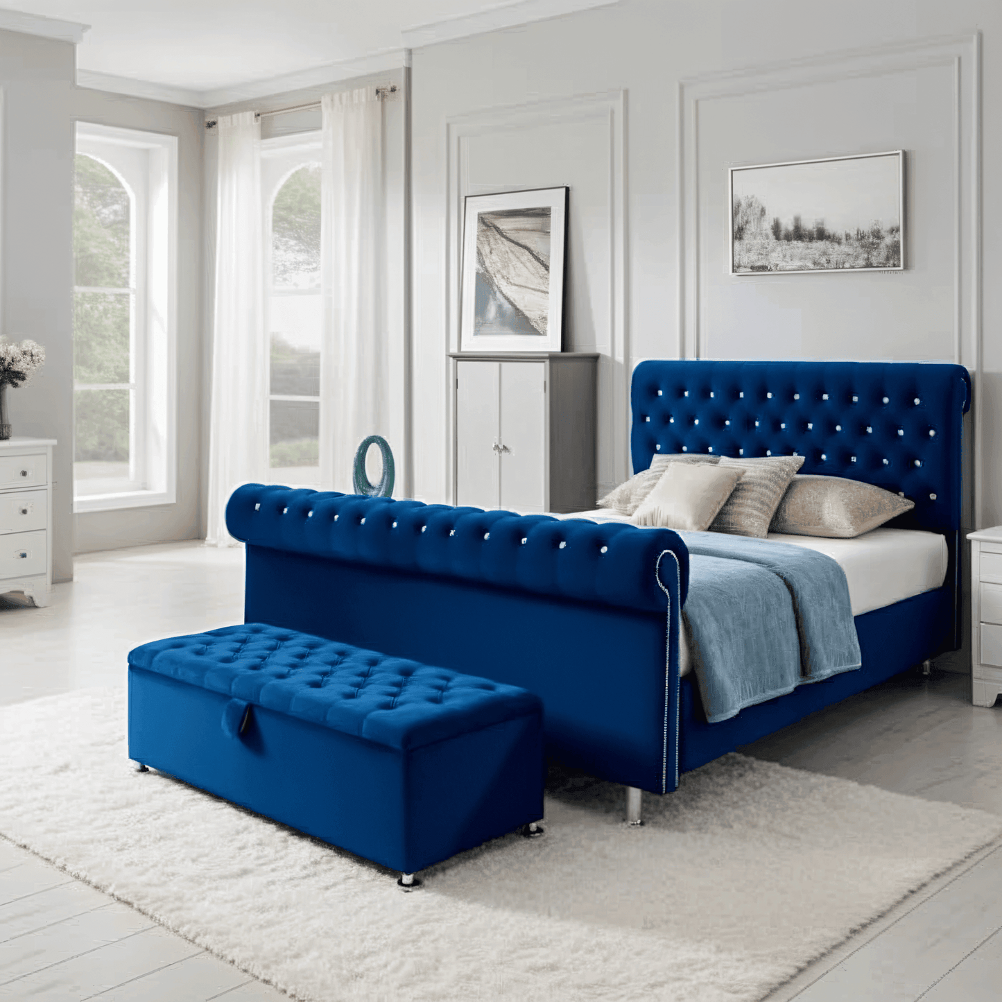 Magma Stud Scroll Sleigh Bed Frame UK
