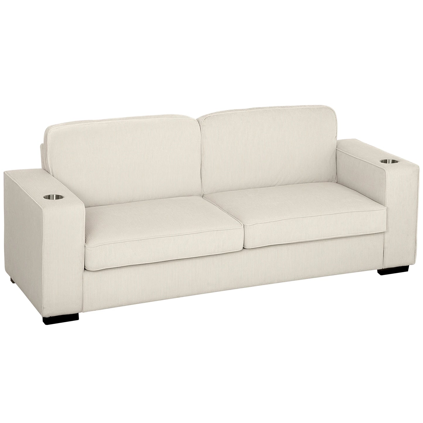 Modern 3 Seater Sofa Upholstered Corduroy Sofa Couch Cream White