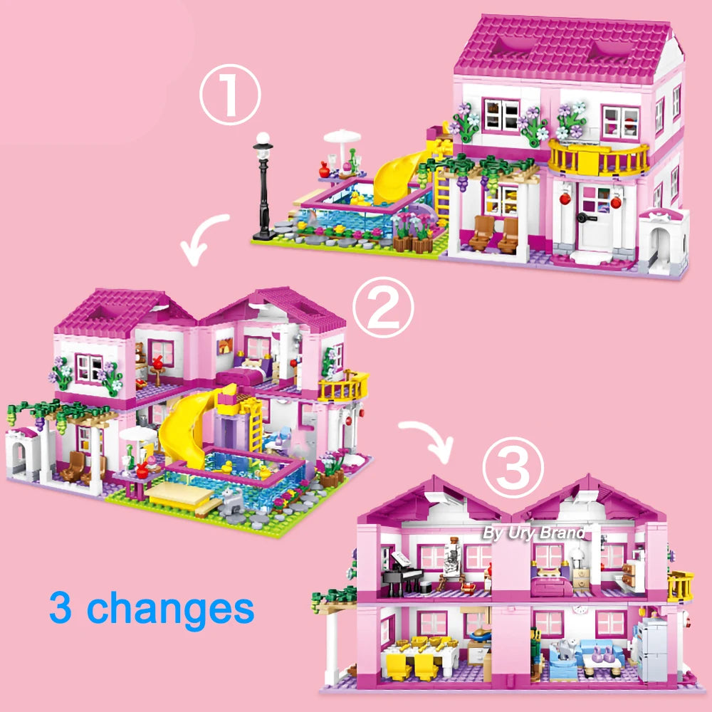 Friends City House Summer Villa Building Blocks Set with Pool - Perfect DIY Gift for Kids