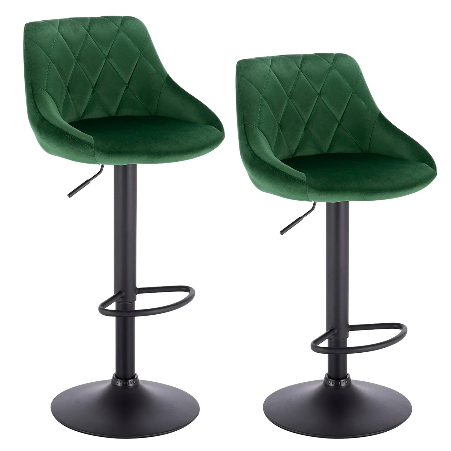 Stylish Set of 2 Adjustable Velvet/Leather Swivel Bar Stools with Footrest for Home Elegance