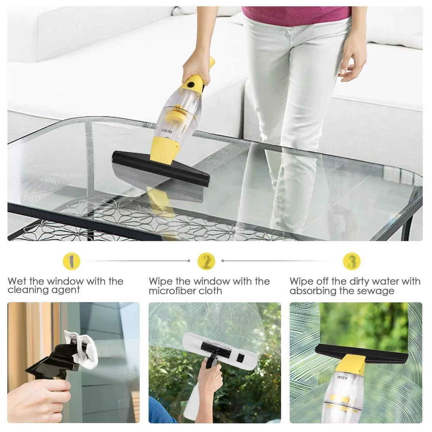 Window Vacuum Cleaner Set with Telescopic Handle Spray Bottle,280Mm Blade Suitable for Table, Tiles, Mirrors and Glass, Electric