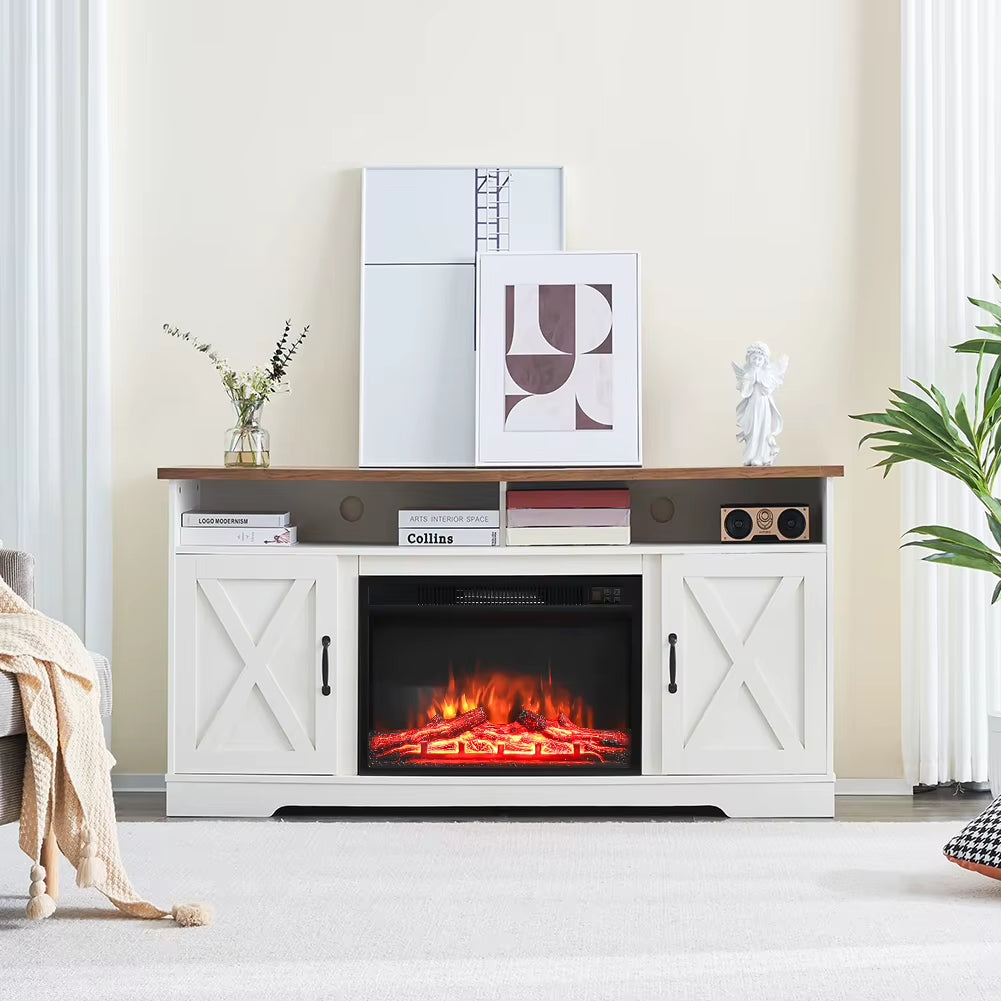 Recessed Electric Fireplace TV Stand with Timer and Remote Home Decoration