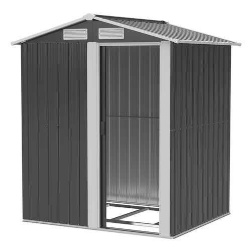 Grey Outdoor Storage Shed with Sliding Door & Sloped Roof - 152x132x188cm