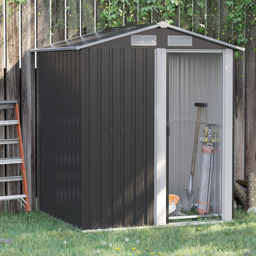 Grey Outdoor Storage Shed with Sliding Door & Sloped Roof - 152x132x188cm