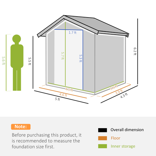 Grey Outdoor Storage Shed with Sliding Door & Sloped Roof - 152x132x188cm