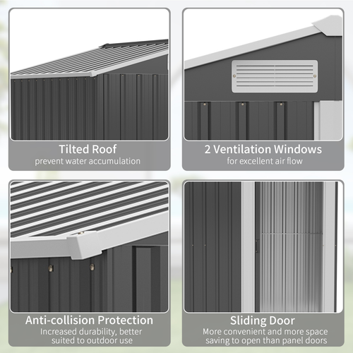 Grey Outdoor Storage Shed with Sliding Door & Sloped Roof - 152x132x188cm