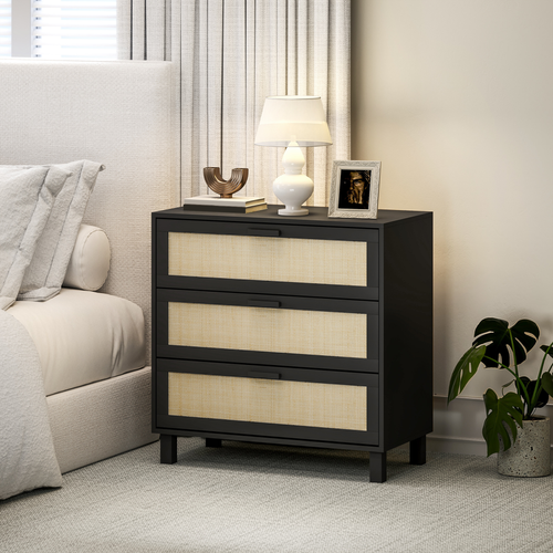 Elegant 3-Drawer Rattan Storage Cabinet - Versatile Organizer for Any Space