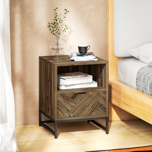 Stylish Industrial Bedside & Sofa Table with Storage Drawer