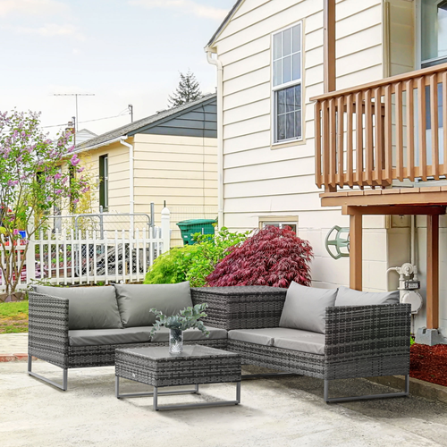 4-Piece Rattan Patio Furniture Set with Cushions & Storage Trunk