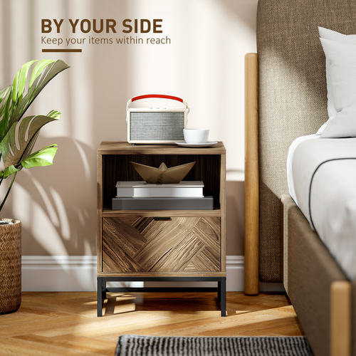 Stylish Industrial Bedside & Sofa Table with Storage Drawer