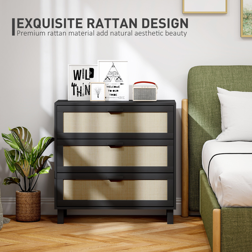Elegant 3-Drawer Rattan Storage Cabinet - Versatile Organizer for Any Space