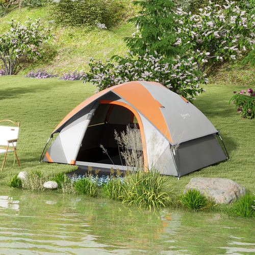 Camping Tent, 4-5 Man Family Tent, Grey and Orange