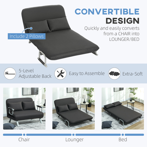 Stylish Convertible Sofa Bed - Transformable Comfort with Pillows