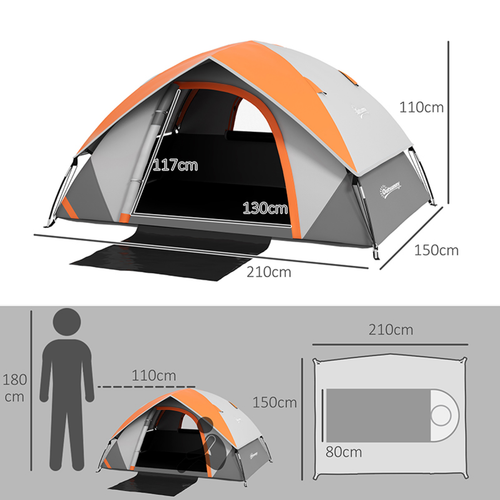 Camping Tent, 4-5 Man Family Tent, Grey and Orange