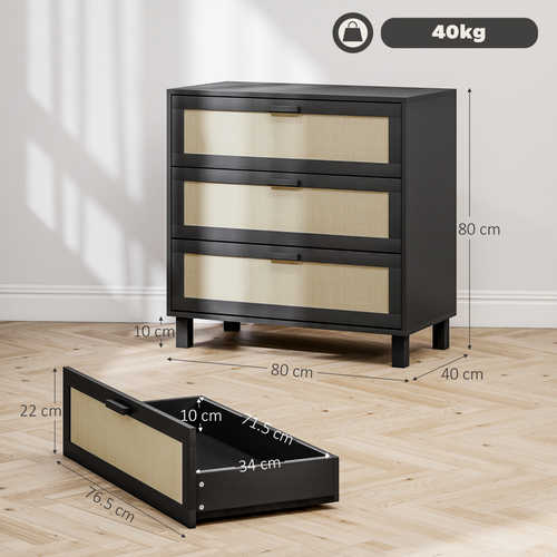 Elegant 3-Drawer Rattan Storage Cabinet - Versatile Organizer for Any Space